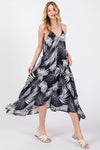 Navy Leaf Printed Handkerchief Dress- -Trendy Me Boutique, Granada Hills California
