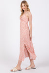 Salmon Pink Floral Twist Front Dress- -Trendy Me Boutique, Granada Hills California