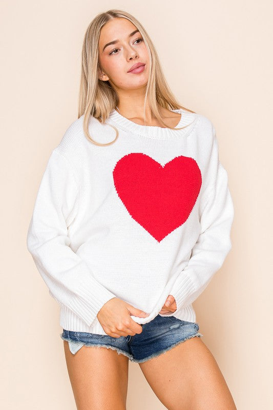 Ivory Red Heart Sweater – Trendy Me Boutique - Main Image