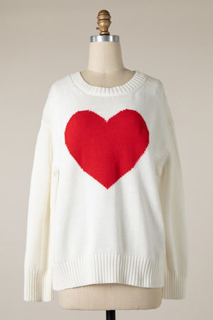 Ivory Red Heart Sweater- -Trendy Me Boutique, Granada Hills California