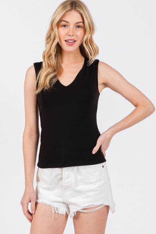 Black V Neck Double Layer Top- -Trendy Me Boutique, Granada Hills California