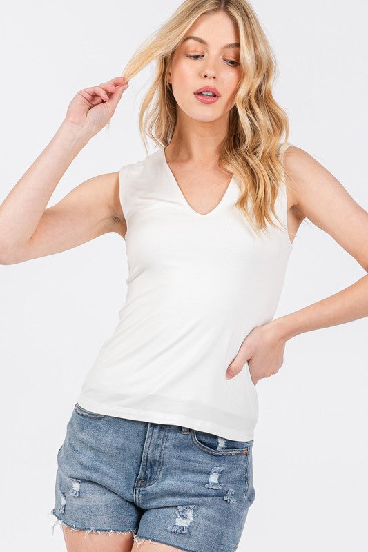 Ivory V Neck Double Layer Top- -Trendy Me Boutique, Granada Hills California