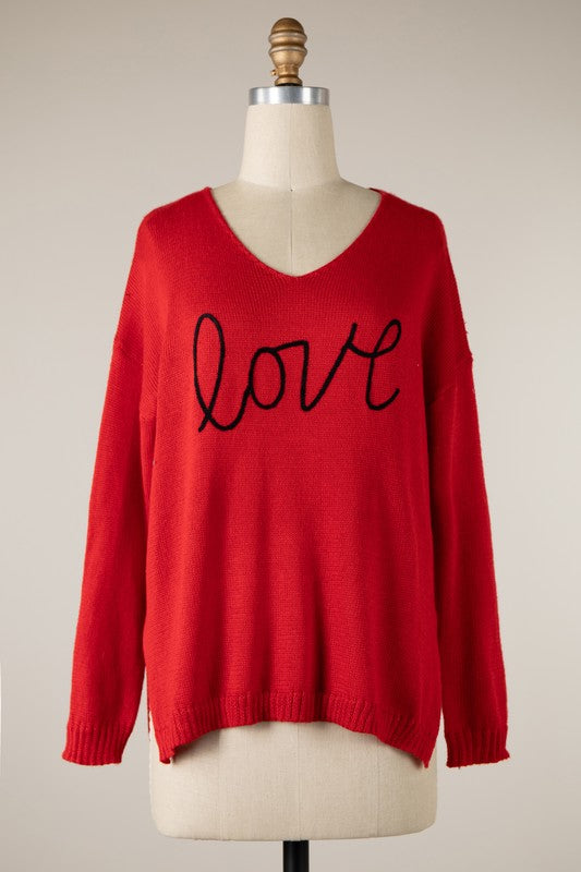 Red Love Knit Sweater- -Trendy Me Boutique, Granada Hills California