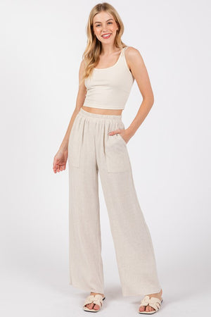 Natural Linen Blend Pant- -Trendy Me Boutique, Granada Hills California