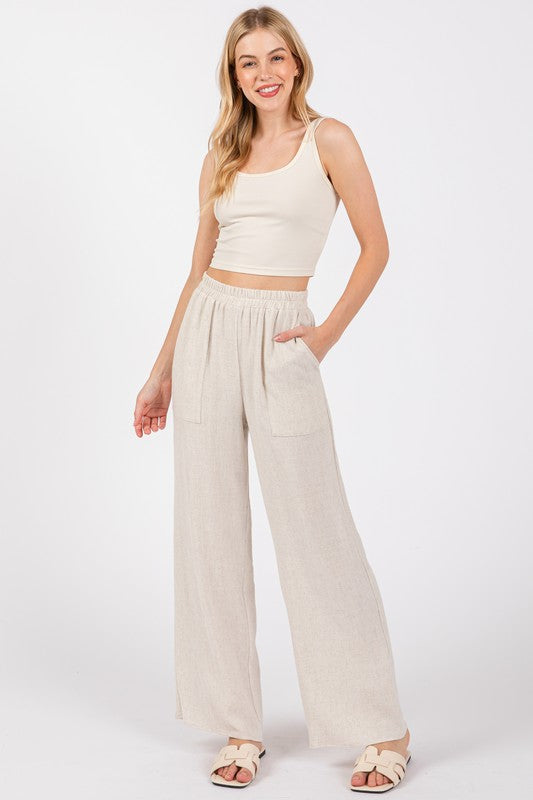 Natural Linen Blend Pant- -Trendy Me Boutique, Granada Hills California