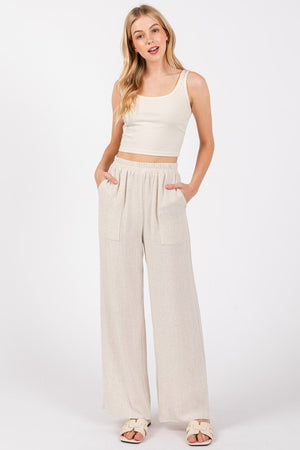 Natural Linen Blend Pant- -Trendy Me Boutique, Granada Hills California