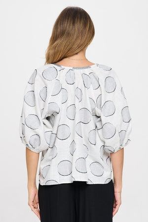 Ivory Grey Circle Print Blouse- -Trendy Me Boutique, Granada Hills California