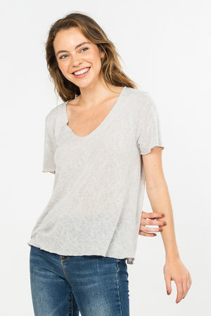 Grey Short Sleeve Slub Tee- -Trendy Me Boutique, Granada Hills California