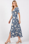 Blue Floral A-Line Dress- -Trendy Me Boutique, Granada Hills California