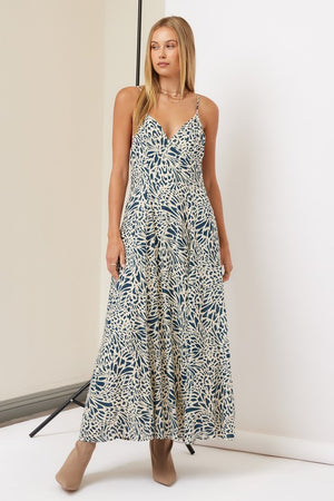 Ivory Blue Abstract Maxi Dress- -Trendy Me Boutique, Granada Hills California