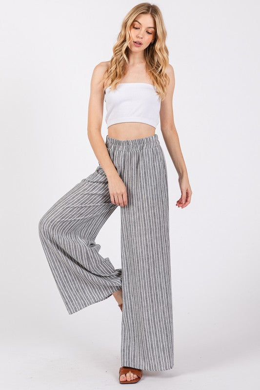 Charcoal Ivory Stripe Full Pant- -Trendy Me Boutique, Granada Hills California