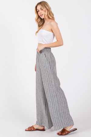 Charcoal Ivory Stripe Full Pant- -Trendy Me Boutique, Granada Hills California