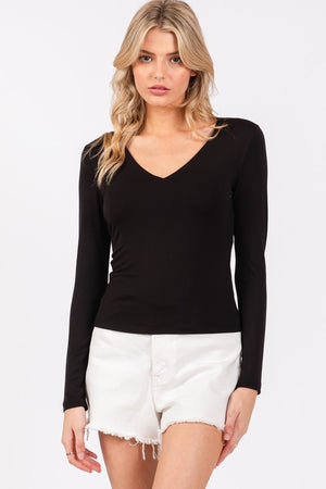 Ivory V Neck Double Layered Top- -Trendy Me Boutique, Granada Hills California