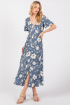 Blue Floral A-Line Dress- -Trendy Me Boutique, Granada Hills California