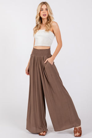 Mocha Crinkle Rayon Pant- -Trendy Me Boutique, Granada Hills California