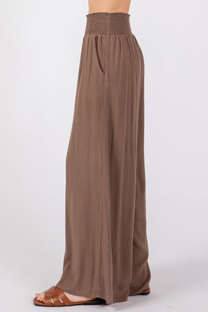 Mocha Crinkle Rayon Pant- -Trendy Me Boutique, Granada Hills California