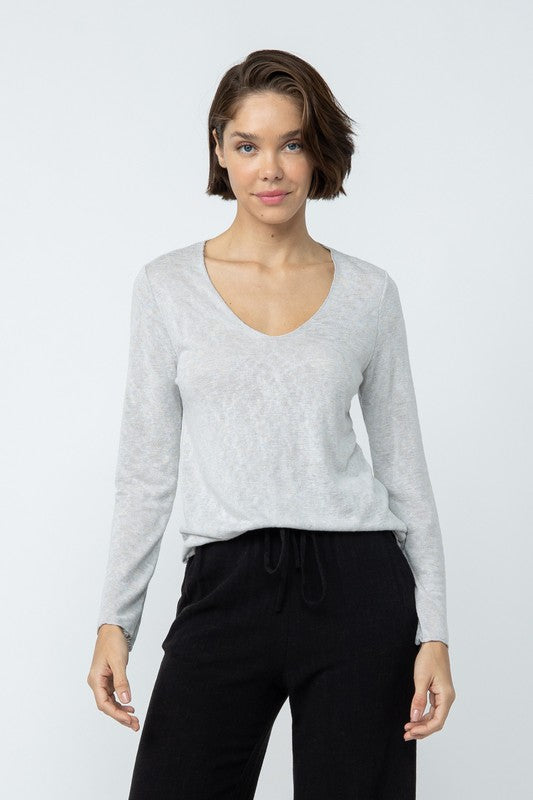 Grey Long Sleeve Slub Tee- -Trendy Me Boutique, Granada Hills California