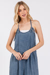 Denim Mineral Wash Spaghetti Jumpsuit- -Trendy Me Boutique, Granada Hills California