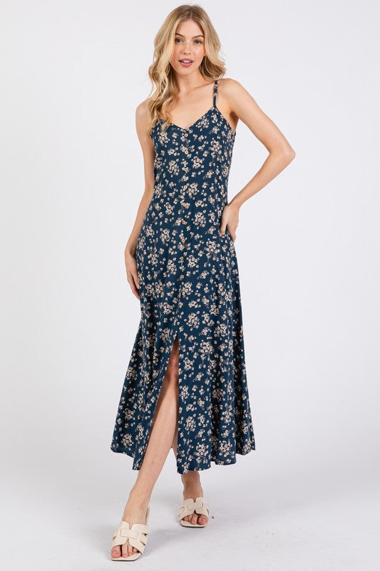 Dark Teal Floral Maxi Dress- -Trendy Me Boutique, Granada Hills California