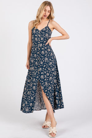 Dark Teal Floral Maxi Dress- -Trendy Me Boutique, Granada Hills California