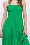 GREEN OFF SHOULDER TIERED DRESS- -Trendy Me Boutique, Granada Hills California