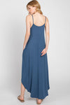 Blue Spaghetti Strap Knit Curve Hem Dress- -Trendy Me Boutique, Granada Hills California