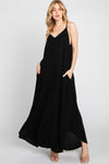 Black Spaghetti Crinkle Rayon Maxi Dress- -Trendy Me Boutique, Granada Hills California