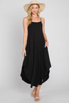 Black Spaghetti Strap Curved Hem Knit Dress- -Trendy Me Boutique, Granada Hills California