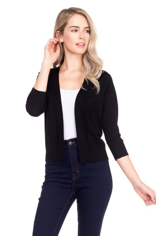 Black 3/4 Sleeve Cardigan- -Trendy Me Boutique, Granada Hills California