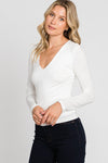 Ivory V Neck Double Layered Top- -Trendy Me Boutique, Granada Hills California