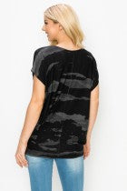 Black Grey Printed Dolman Top- -Trendy Me Boutique, Granada Hills California