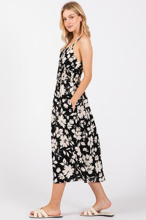 Black Ivory Floral Halter Dress- -Trendy Me Boutique, Granada Hills California