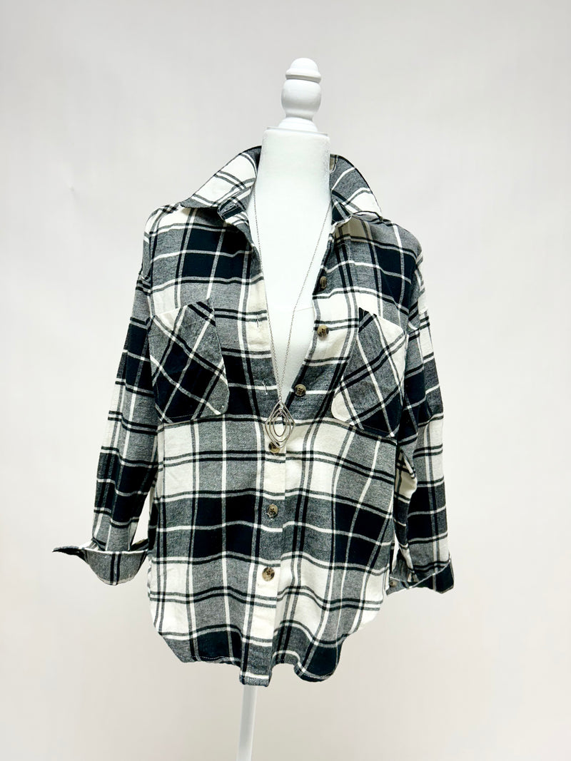 Black Ivory Plaid Shirt- -Trendy Me Boutique, Granada Hills California