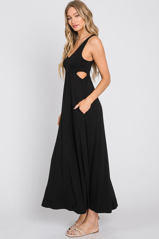 Black Open Side Maxi Dress- -Trendy Me Boutique, Granada Hills California