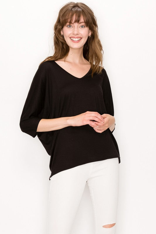 Black Viscose Dolman Sleeve Top- -Trendy Me Boutique, Granada Hills California