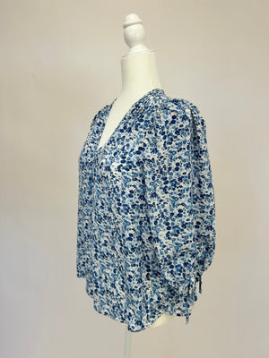 Blue Ditsy Floral Blouse- -Trendy Me Boutique, Granada Hills California