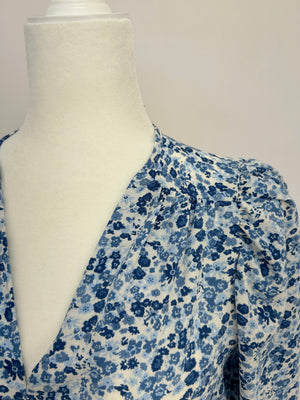 Blue Ditsy Floral Blouse- -Trendy Me Boutique, Granada Hills California