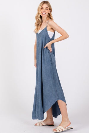 Blue Mineral Wash Maxi Dress- -Trendy Me Boutique, Granada Hills California