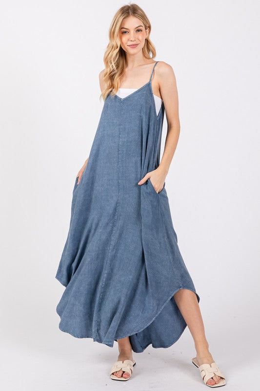 Blue Mineral Wash Maxi Dress- -Trendy Me Boutique, Granada Hills California