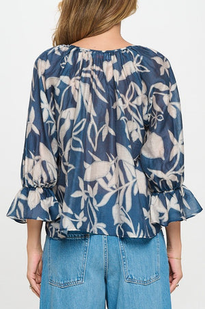 Blue Oyster Floral Print Blouse- -Trendy Me Boutique, Granada Hills California