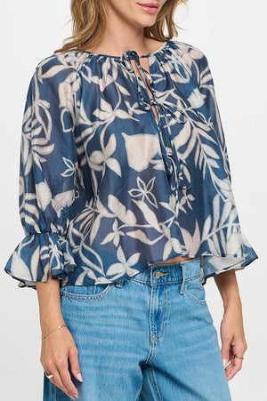 Blue Oyster Floral Print Blouse- -Trendy Me Boutique, Granada Hills California