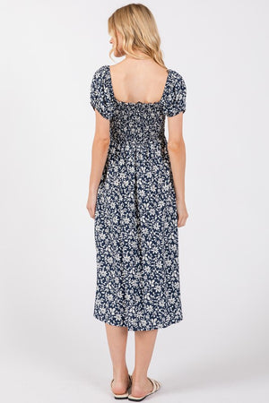 Blue White Floral Smock Dress- -Trendy Me Boutique, Granada Hills California