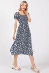 Blue White Floral Smock Dress- -Trendy Me Boutique, Granada Hills California