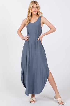 Blue X Back Dress- -Trendy Me Boutique, Granada Hills California