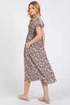 Brown Ivory Floral Smock Dress- -Trendy Me Boutique, Granada Hills California