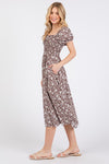 Brown Ivory Floral Smock Dress- -Trendy Me Boutique, Granada Hills California