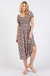 Brown Ivory Floral Smock Dress- -Trendy Me Boutique, Granada Hills California