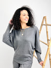 Charcoal Cashmere Rib Dolman Sleeve Top- -Trendy Me Boutique, Granada Hills California