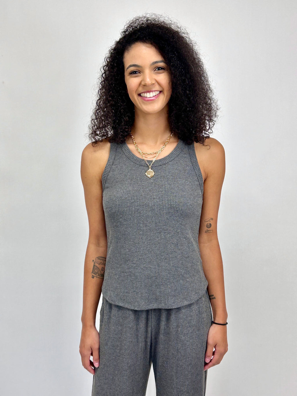 Charcoal Cashmere Rib Tank Top- -Trendy Me Boutique, Granada Hills California