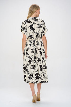 Cream Black Floral Midi Dress- -Trendy Me Boutique, Granada Hills California